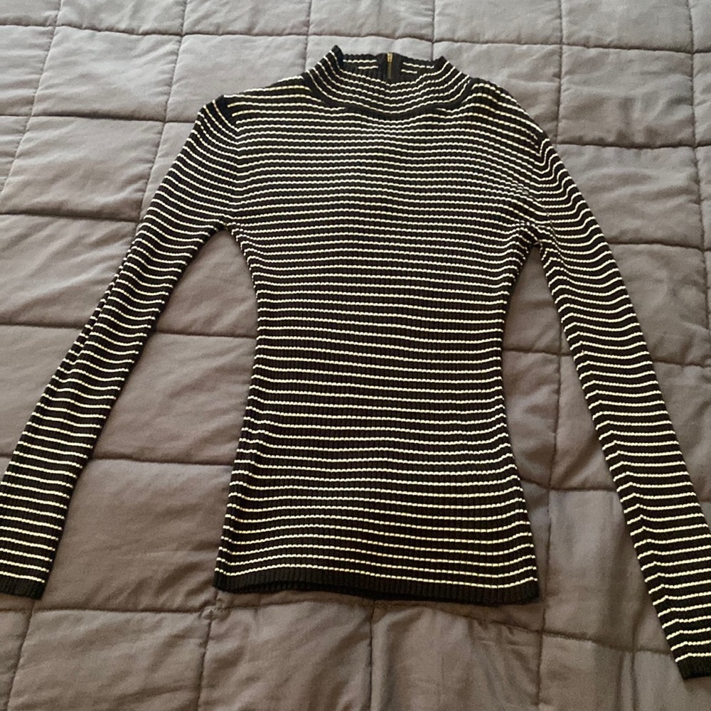 Black and White Striped Turtleneck Sweater
